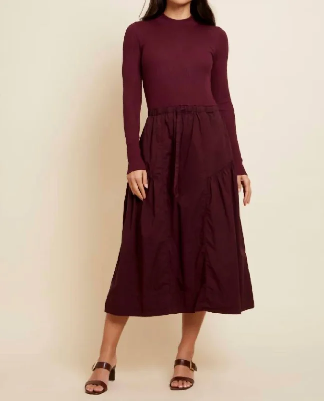 Wrenley Combo Midi Dress In Bloodstone