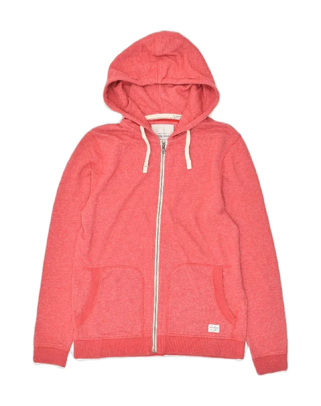 JACK & JONES Womens Zip Hoodie Sweater UK 14 Large Red Cotton