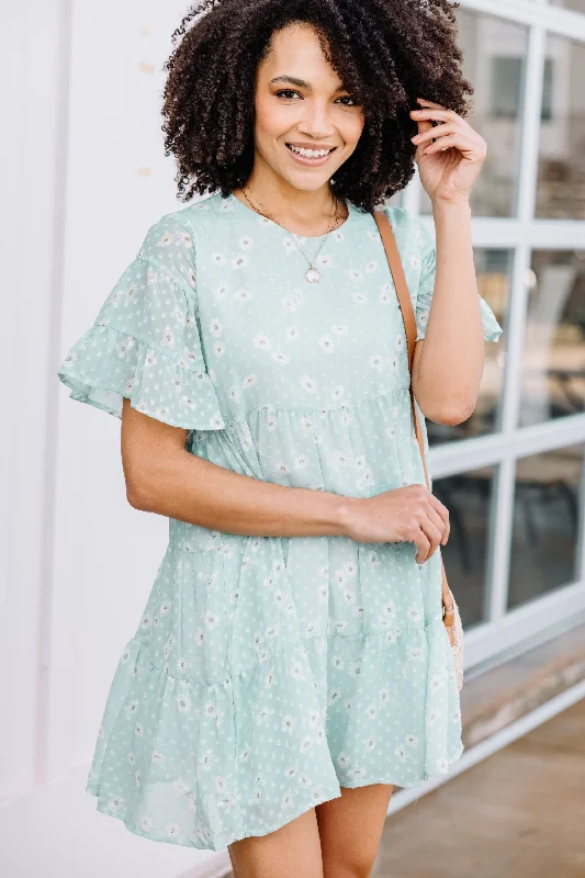 Find Your Way Sage Green Swiss Dot Dress