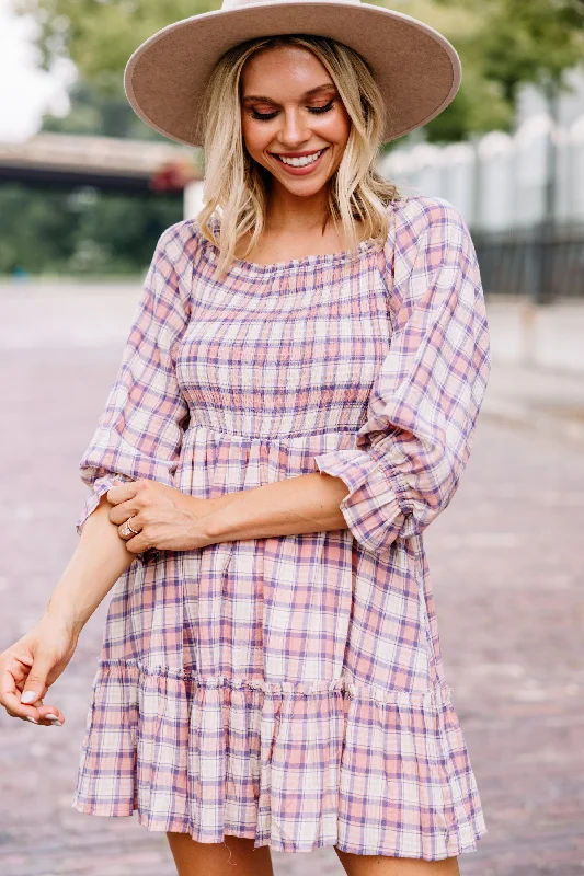 Chic Reputation Dusty Pink Plaid Dress