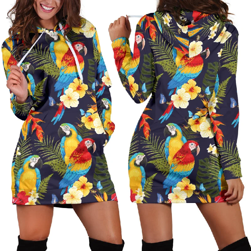 Colorful Parrot Flower Pattern Women'S Hoodie Dress