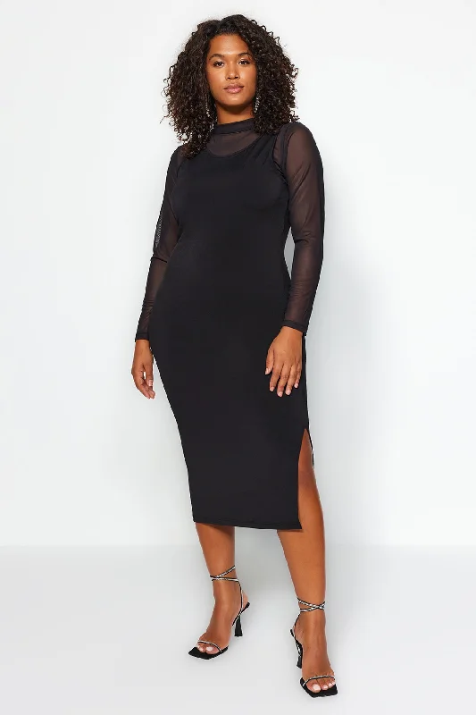 Trendyol Women's Midi Day / Night Fitted Plus Size Dress