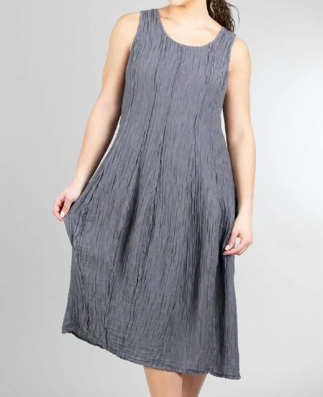 Silk-Linen Crinkle Tank Dress In Slate