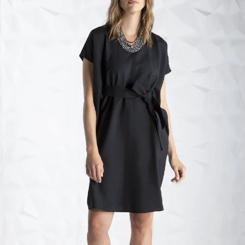 Knee Length Caftan Dress, Black Silk