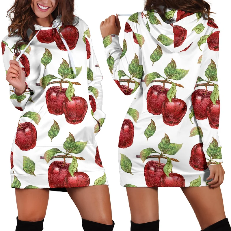 Red Apples Pattern Women'S Hoodie Dress