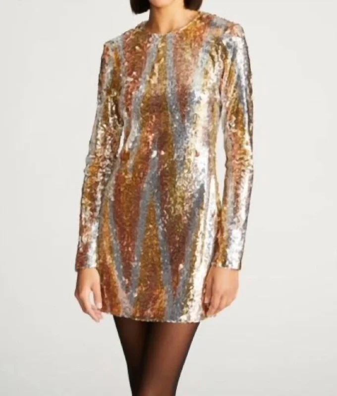 Maude Dress In Chevron Sequin In Gold Tonal