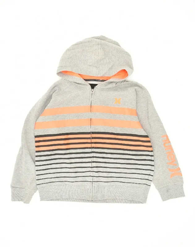 HURLEY Womens Graphic Zip Hoodie Sweater UK 18 XL Grey Striped Cotton