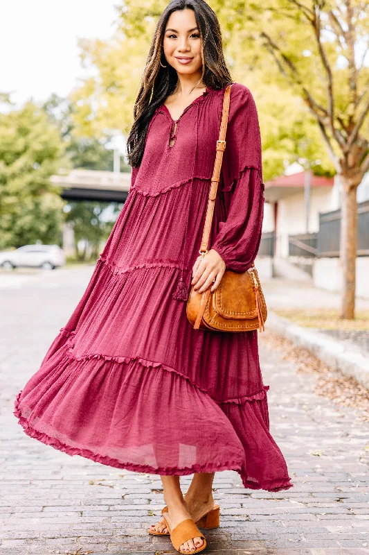 Moving On Wine Red Tired Midi Dress