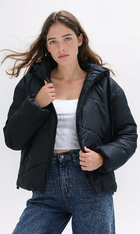 O194940 Black Bomber Jacket With Buttoned Pockets