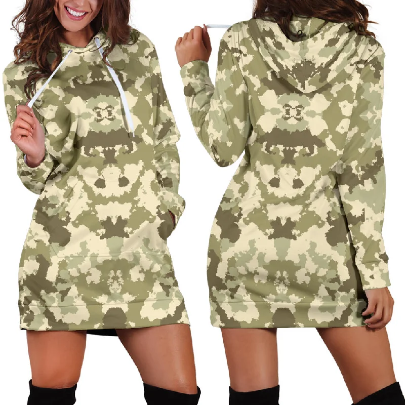 Light Green Camo Camouflage Pattern Women'S Hoodie Dress