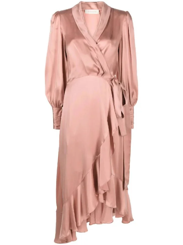 Women's Silk Wrap Midi Dress In Dusty Pink