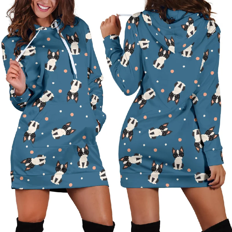 Cute Boston Terrier Dog Spattern Women'S Hoodie Dress