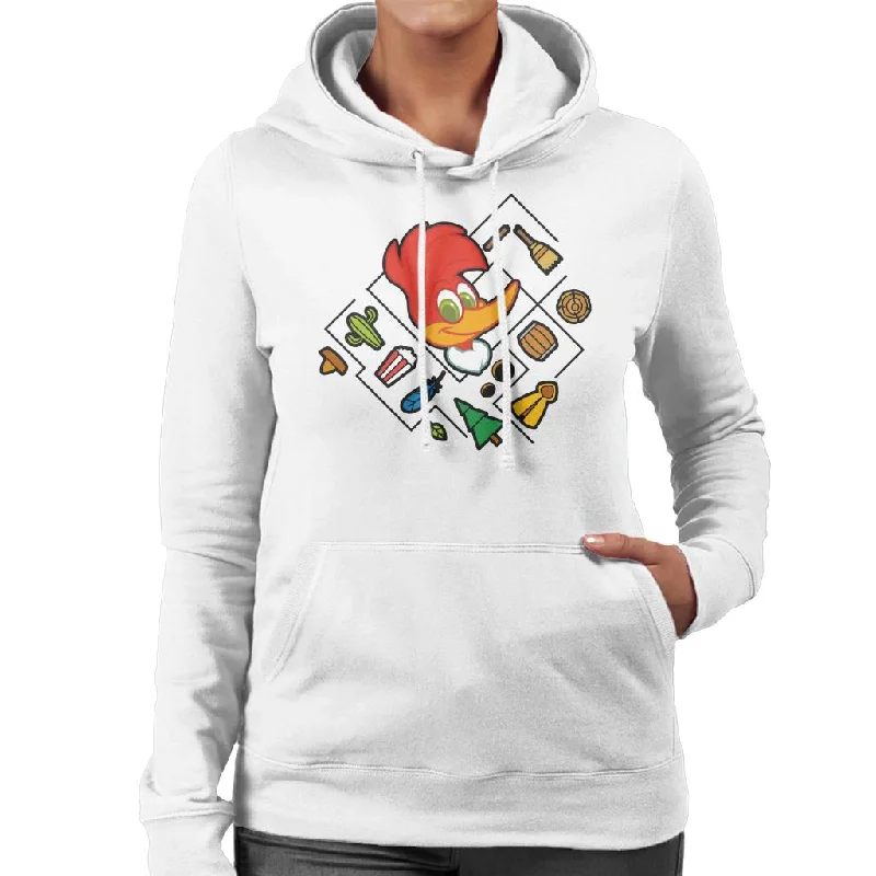 Woody Woodpecker Character Head With Icons Women's Hooded Sweatshirt