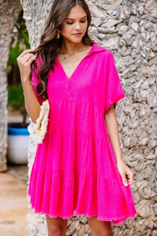 In My Thoughts Hot Pink Linen Dress