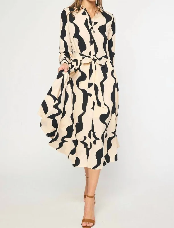 Elegant Edits Button Up Midi Dress In Natural