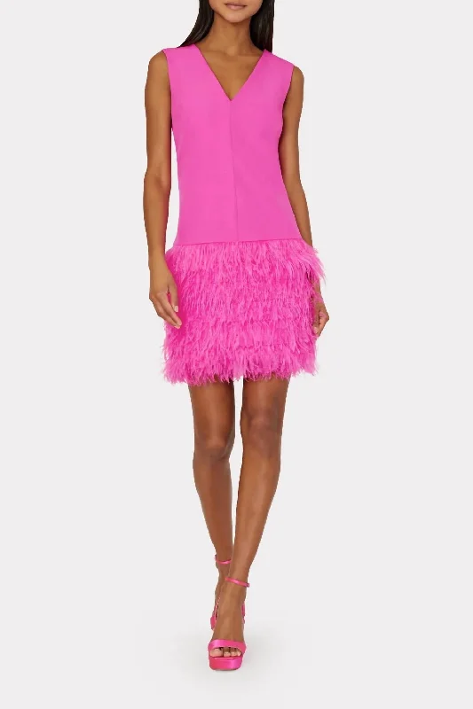 Veronica Feather Dress In Barbie Pink