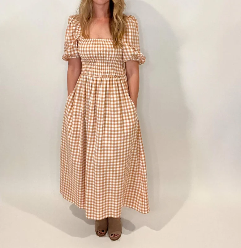 Gingham Sunshine Dress In White/brown