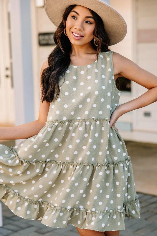 It's All Up To You Olive Green Polka Dot Dress