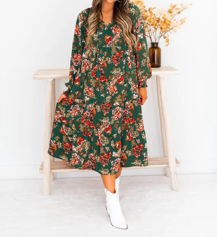 Dress Your Best Floral Maxi Dress In Hunter Green