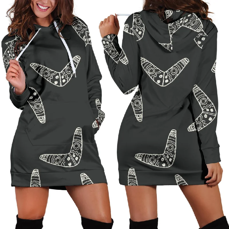 Hand Drawn Boomerang Australian Aboriginal Ornament Women'S Hoodie Dress