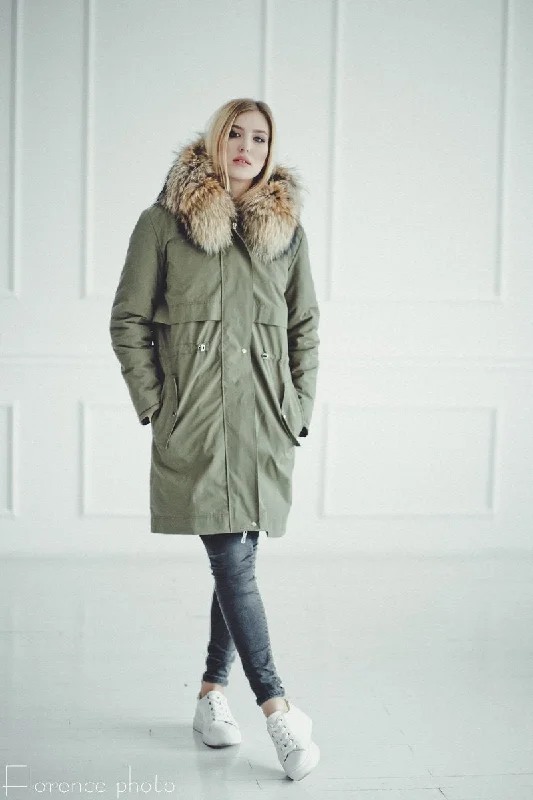 Fox Fur Parka Jacket (Green)