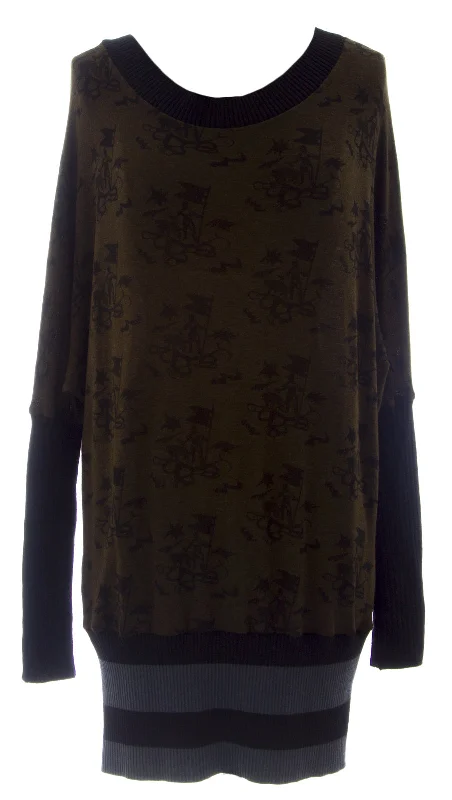 ETERNAL CHILD Women's Brown/Black Printed Batwing Boatneck Tunic Sweater NEW