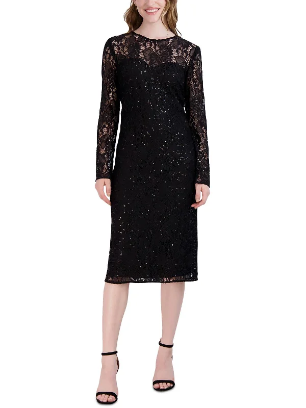 Womens Lace Midi Sheath Dress