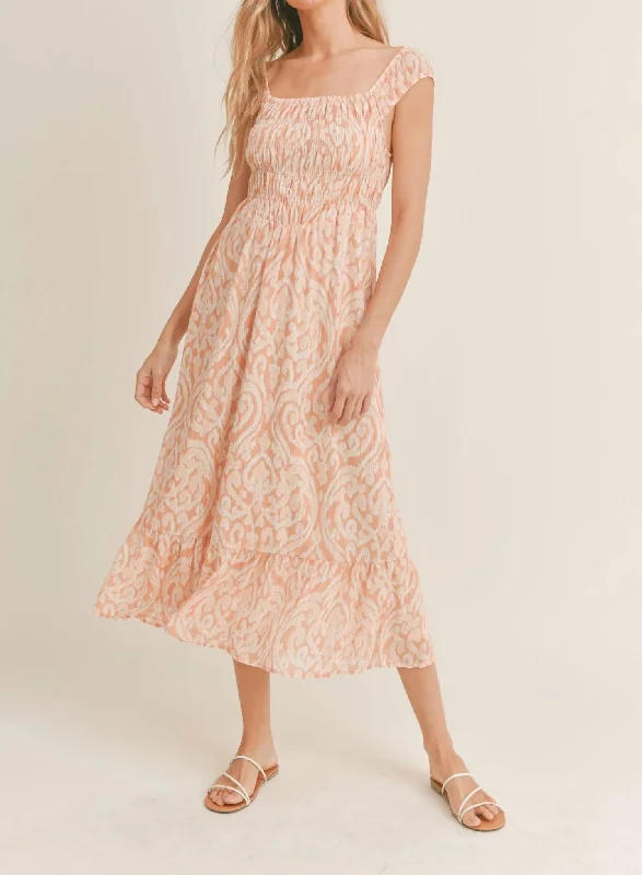 Bohemian Soul Midi Dress In Ivory/orange