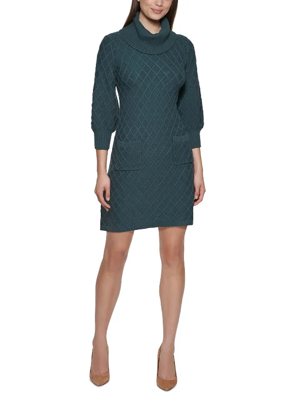 Womens Cable Knit Turtleneck Sweaterdress