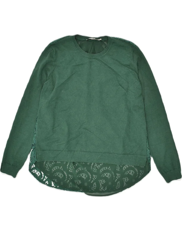 OASIS Womens Lace Crew Neck Jumper Sweater UK 16 Large Green Viscose