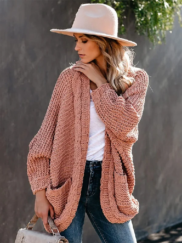 Sleeve BOHO Knitted Cardigan Pockets Holiday Oversize Winter Coat Twist Loose