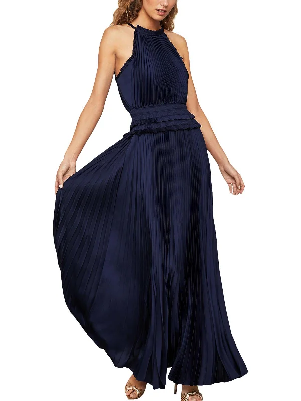 Womens Satin High Neck Evening Dress