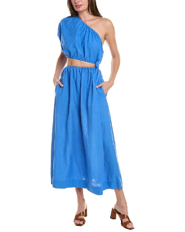 FARM Rio One-Shoulder Linen-Blend Dress