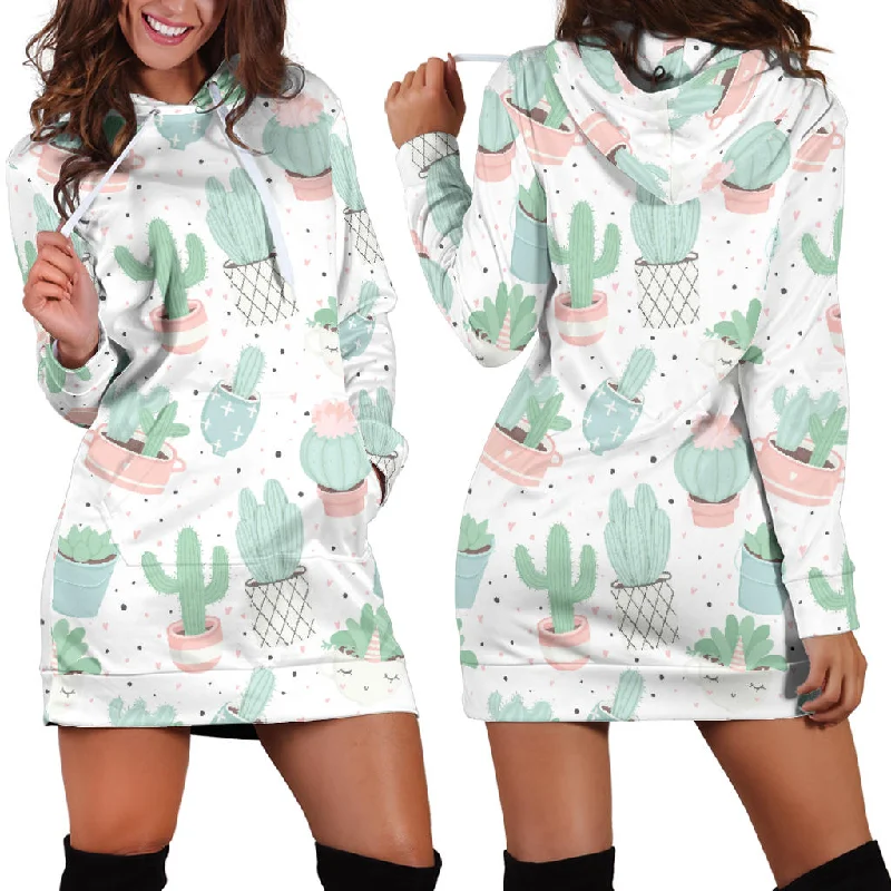 Pastel Colorcactus Pattern Copy Women'S Hoodie Dress