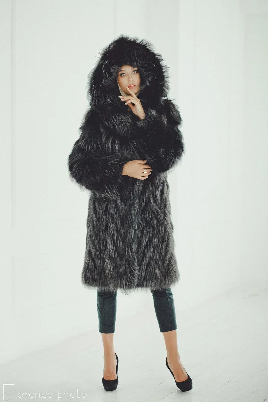 Raccoon Fur Coat with Hood