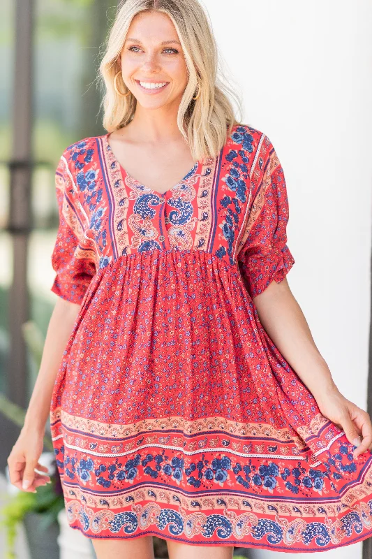 Boho Summer Red Floral Dress