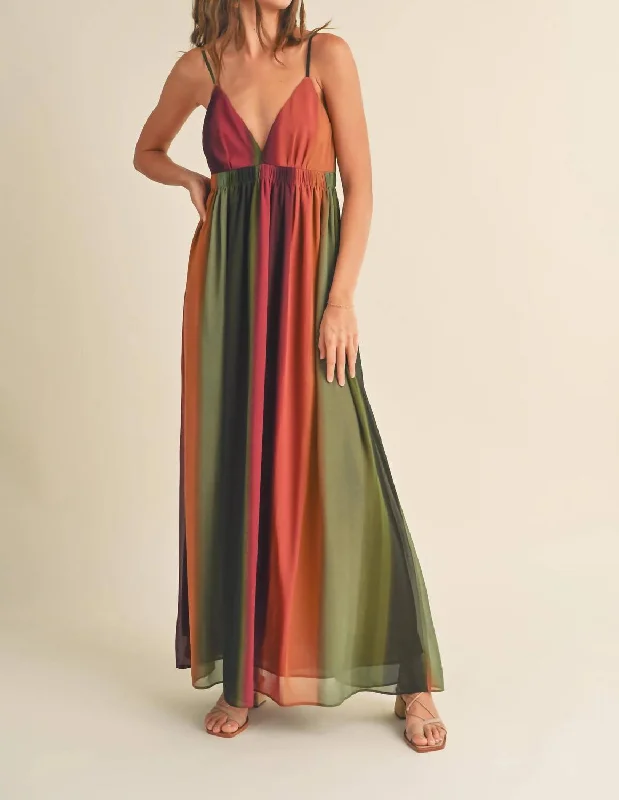 Chiffon Tie-Dye Print Long Dress In Multicolored