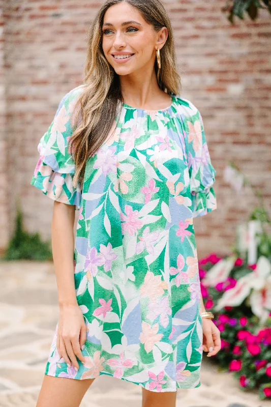 Take Me Away Green Floral Shift Dress