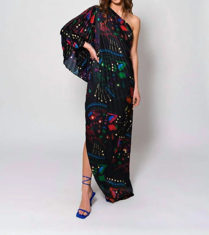 Diva Maxi Dress In Multicolor Jaguar Satin