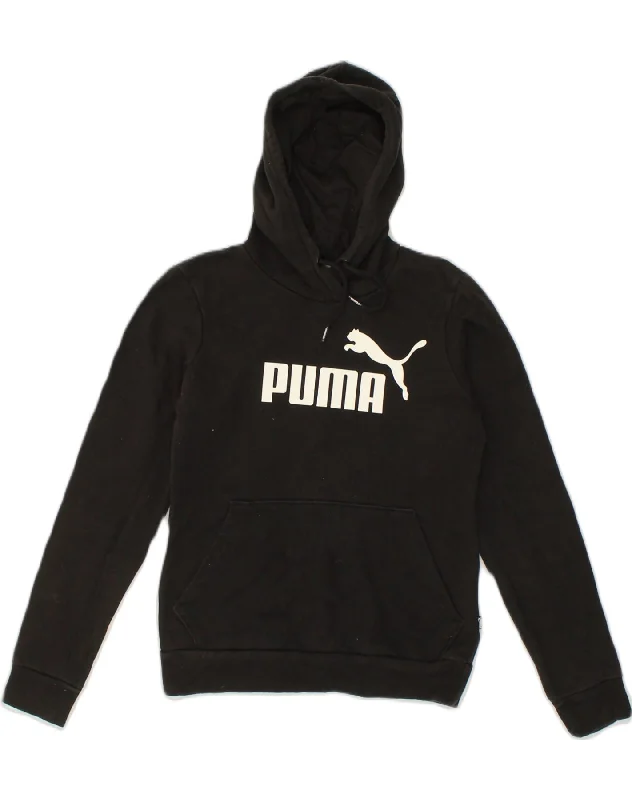 PUMA Womens Graphic Hoodie Jumper UK 8 Small Black Cotton