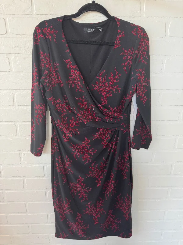 Dress Casual Midi By Lauren By Ralph Lauren In Black & Red, Size: M