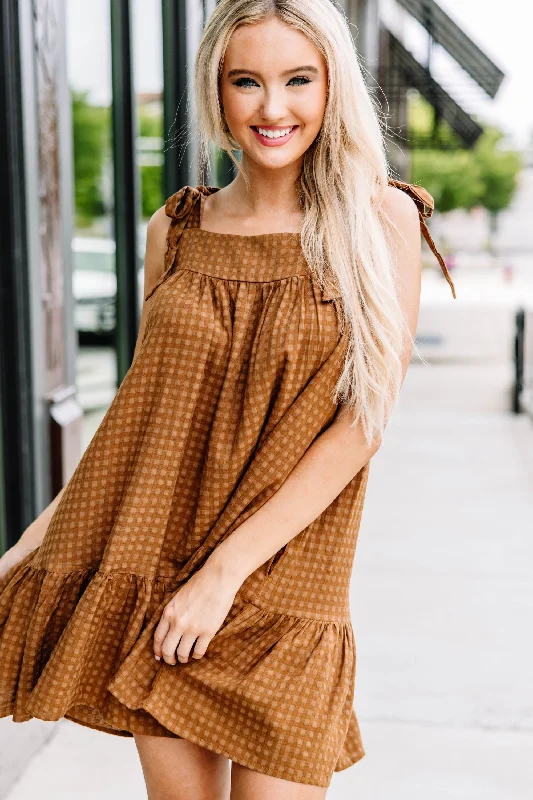 On The Move Brown Linen Babydoll Dress