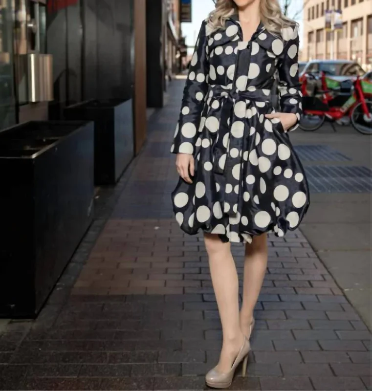 Bubble Coat Dress Navy/white Polka Dot In Blue