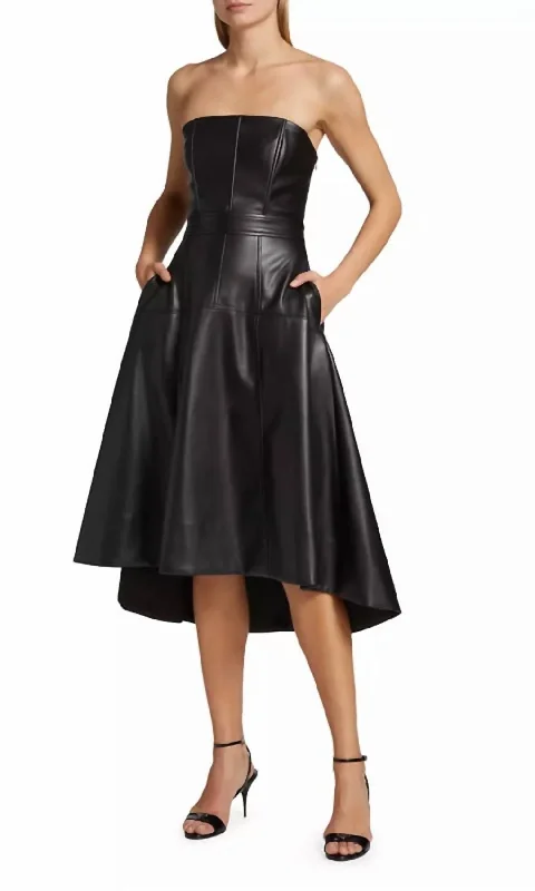 Carrie Faux Leather Bustier Dress In Black