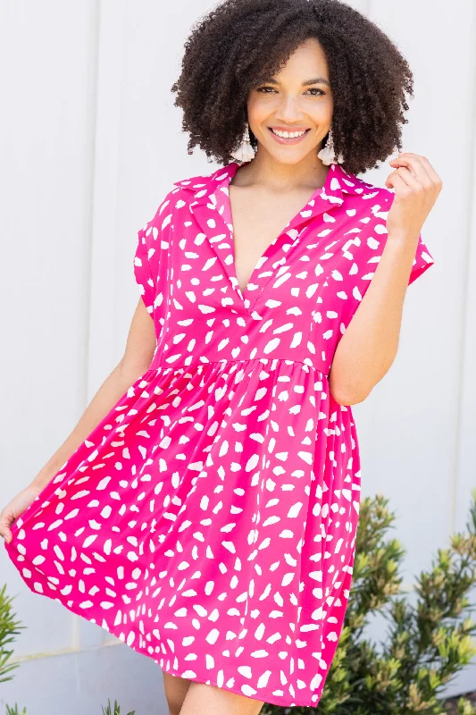 Looking Forward Hot Pink Spotted Dress