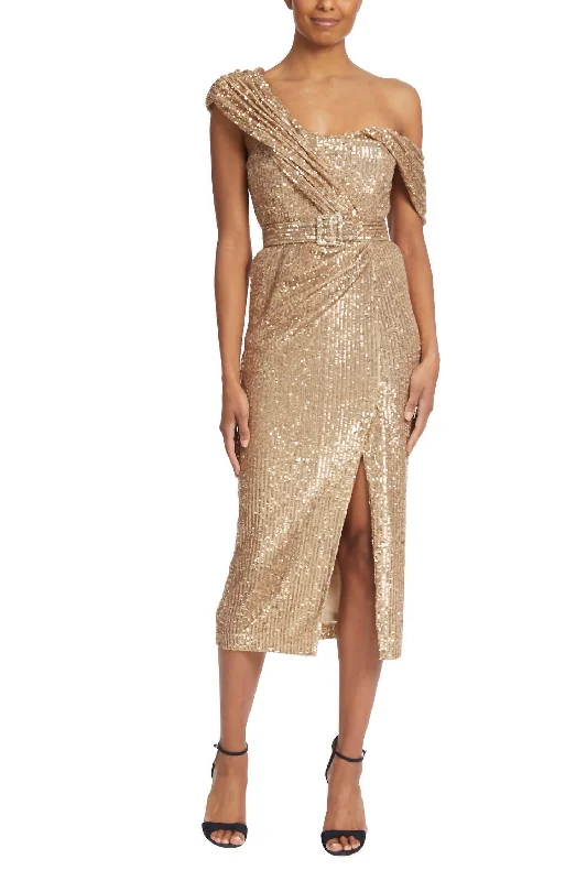 Sequin Asymmetrical Bustier Dress In Gold