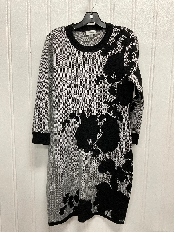 Dress Sweater By Calvin Klein In Black & Grey, Size: L