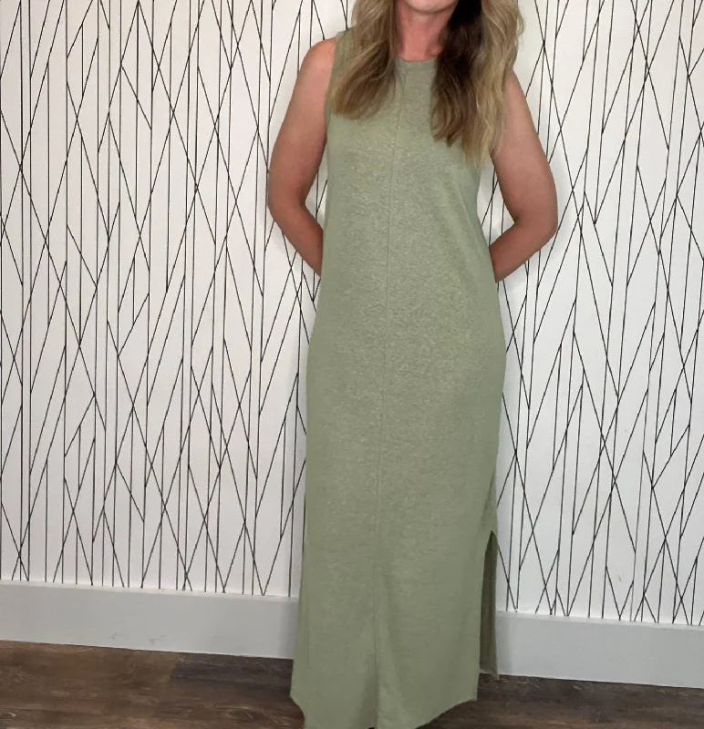 Lightweight Linen Blend Maxi Dress In Sage