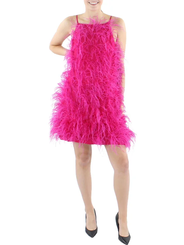 Shannon Womens Woven Feathers Cocktail and Party Dress