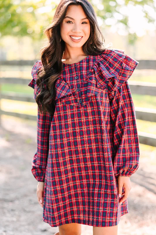 Feeling Your Best Navy Blue Plaid Shift Dress